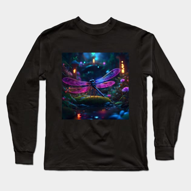 Neon Dragonfly Long Sleeve T-Shirt by SmartPufferFish